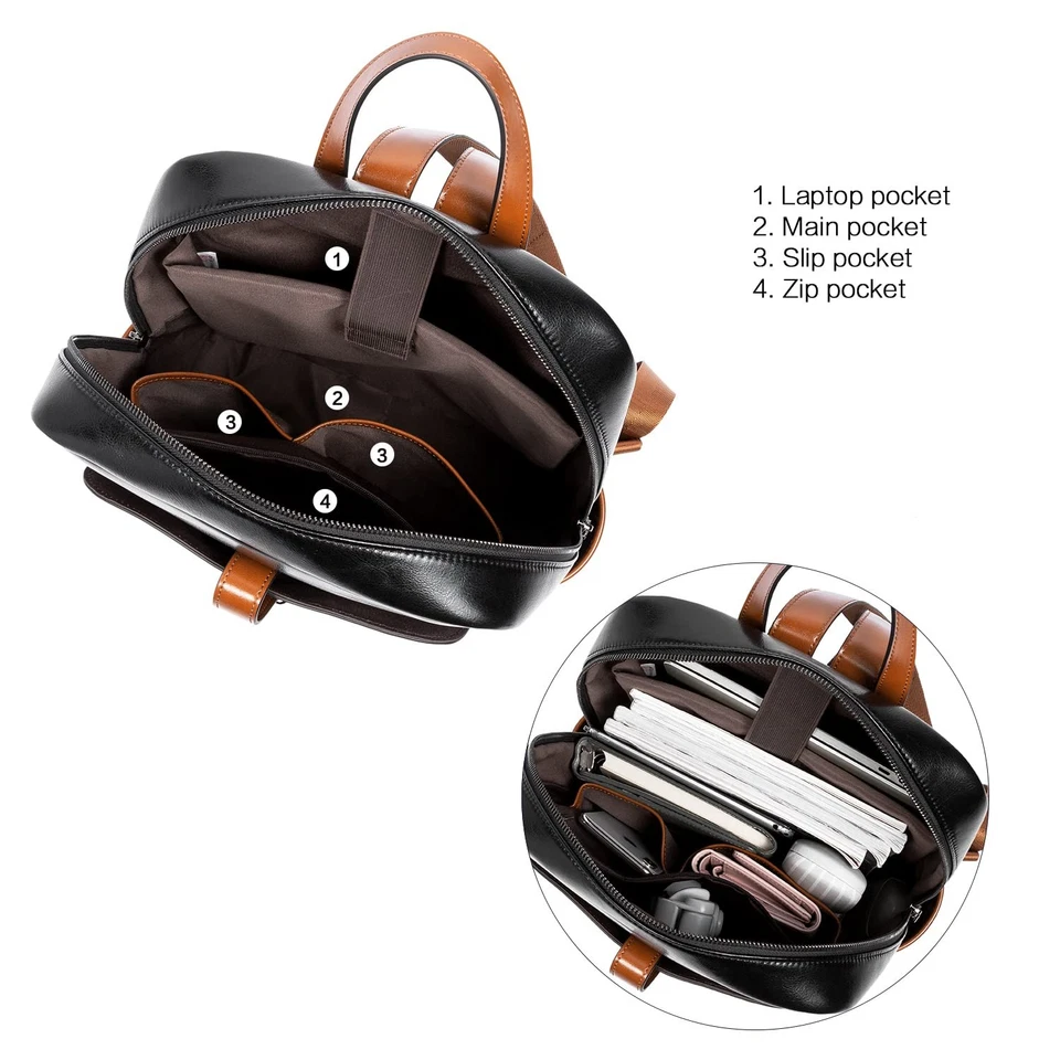 皮革笔记本电脑背包女式,15.6 英寸电脑背包钱包学院 D... — 第 4/4 张图片