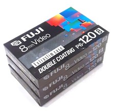 Lot of 3 Fuji Film 8mm Extraslim Case Double Coating P6-120 Video Cassettes