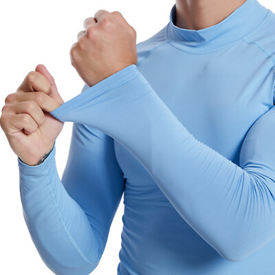US Men Long Sleeve Turtleneck Compression T-Shirt Slim Fit Athletic Workout Tops
