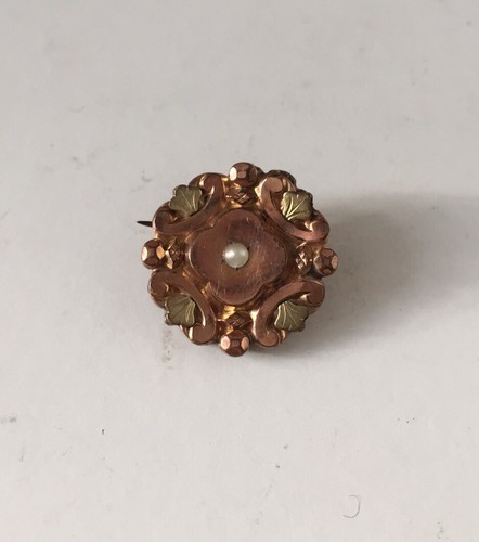 Broche Ronde Métal Doré Plaqué Or – Perle Pomponne – Vintage 1900 – Occasion