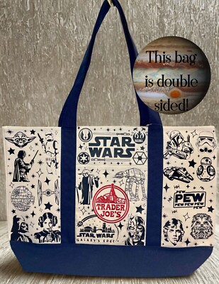 RARE TRADER JOES Reusable Heavy Duty Navy Canvas Tote Bag - Star Wars