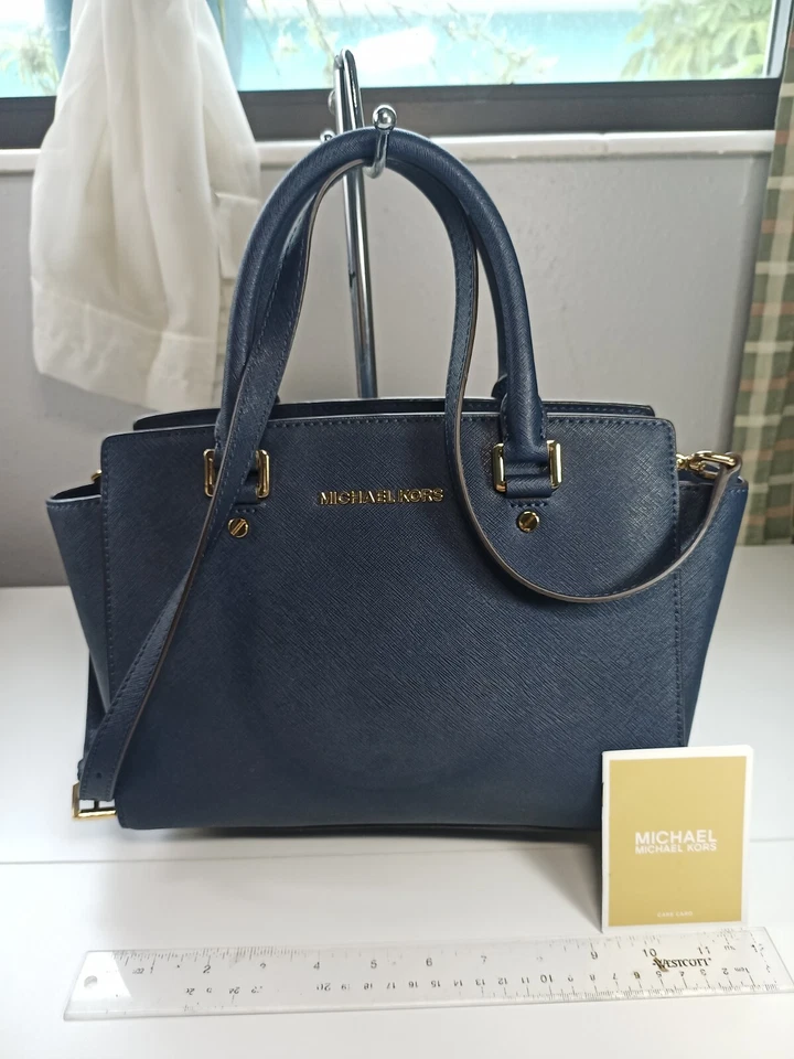 Michael Kors Selma Medium Navy Satchel Solid PVC Gold Plated Hardware - Image 2 of 4
