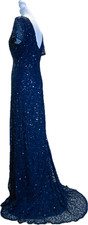 Adrianna Papell Navy Blue Sequined Formal Dress Size 14 ALTERED to 12-13