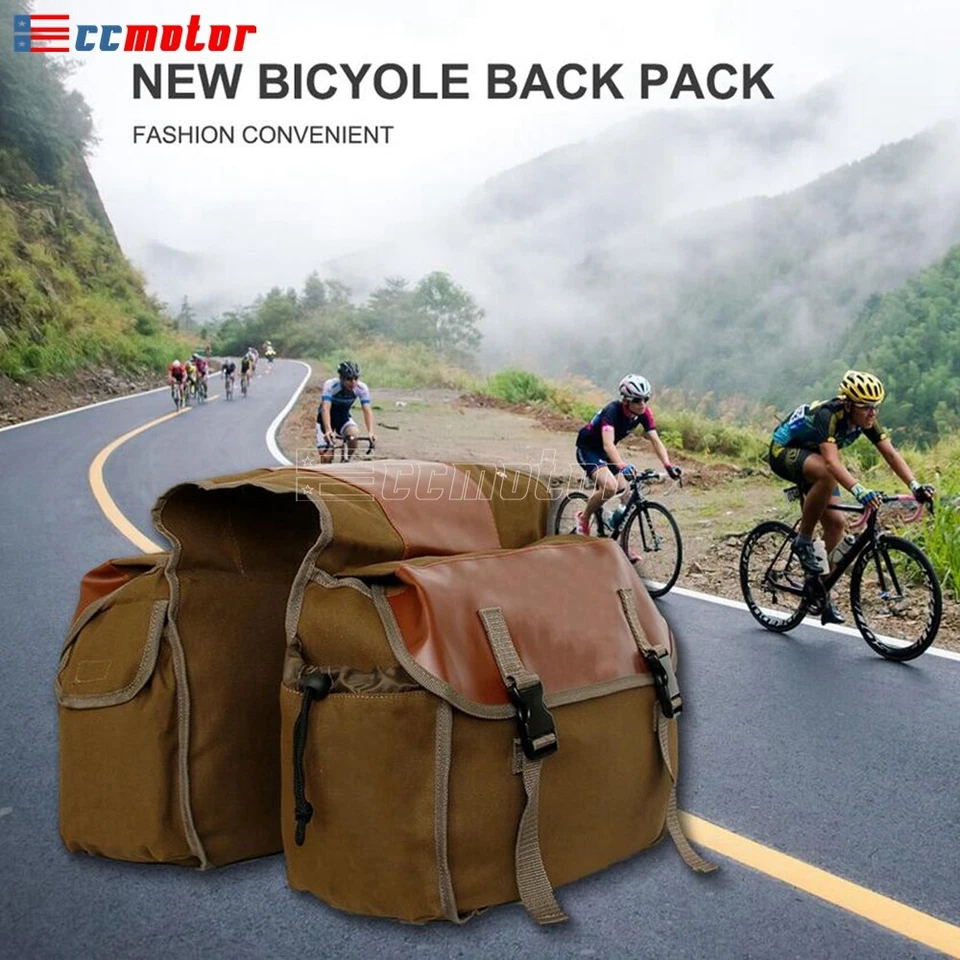 Motorcycle Rear Rack khaki Seat Saddle Bag Storage Pannier Box Canvas Waterproof - Image 3 of 4