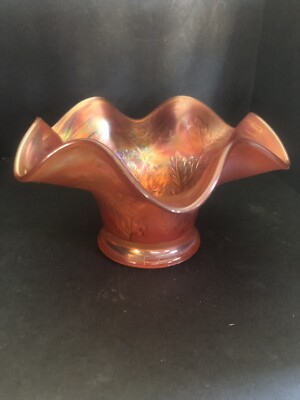 Fenton Holly Ruffled Hat Vase Iridescent Raspberry  Carnival Glass 6 1/4'' 3 1/4''