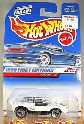 #ad 1998 Hot Wheels #669 First Editions 28 40 CHAPARRAL 2 White w Chrome Lace Spokes $8.26