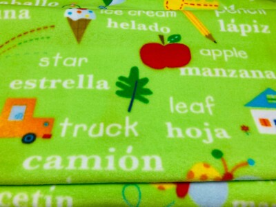 English/Spanish Pictionary Fleece Fabric Free Shipping-RARE FIND/ 1/2 yard
