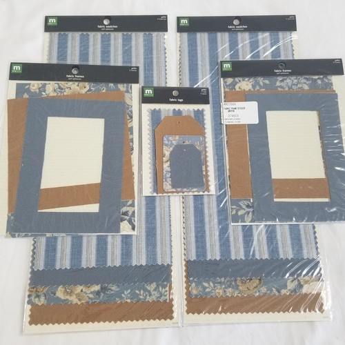 NEW Lot 5 Making Memories Fabric Swatches Frames Tags GRIFFIN Blue Brown -B