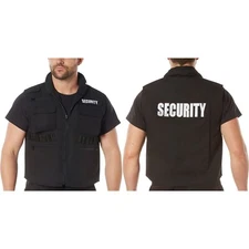 Rothco Black SECURITY Officer Guard Ranger Vest Double Sided Vest with Hood