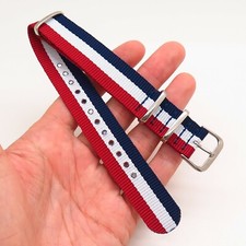 18mm Blue / White/ Red Woven Nylon Fabric One-Piece Watch Band