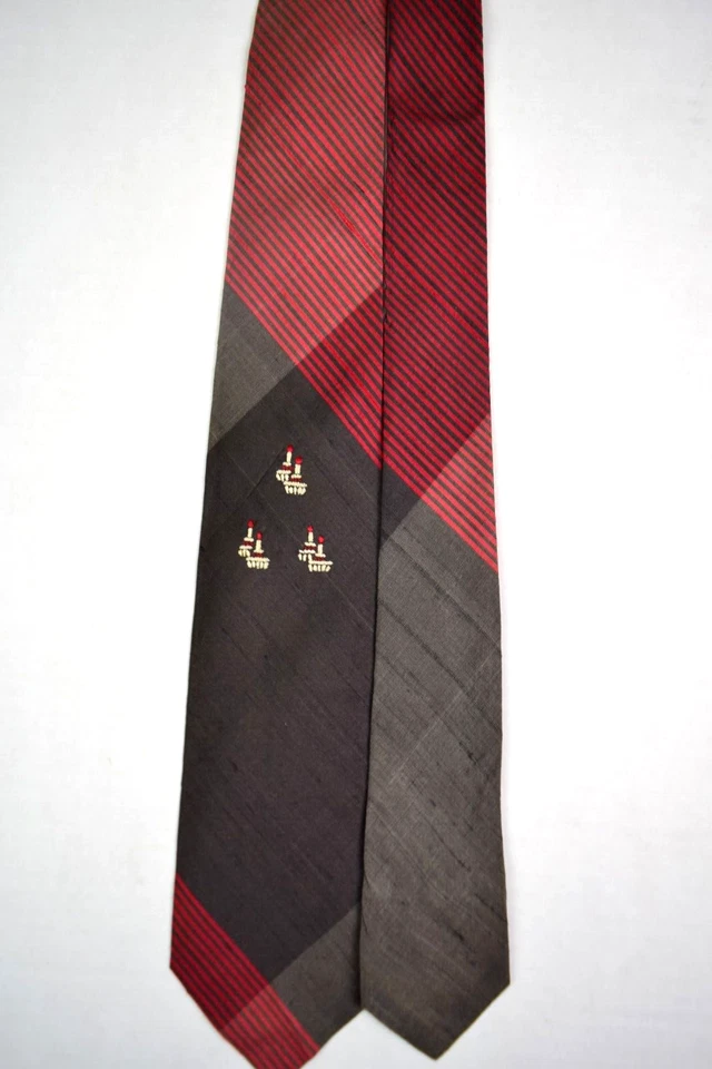 Corbata de Colección Años 50 Harry Cotler 4 Tonos Rayas 3 Velas Corbata de Seda Cruda 54"x 3.5" Foto 4 de 4