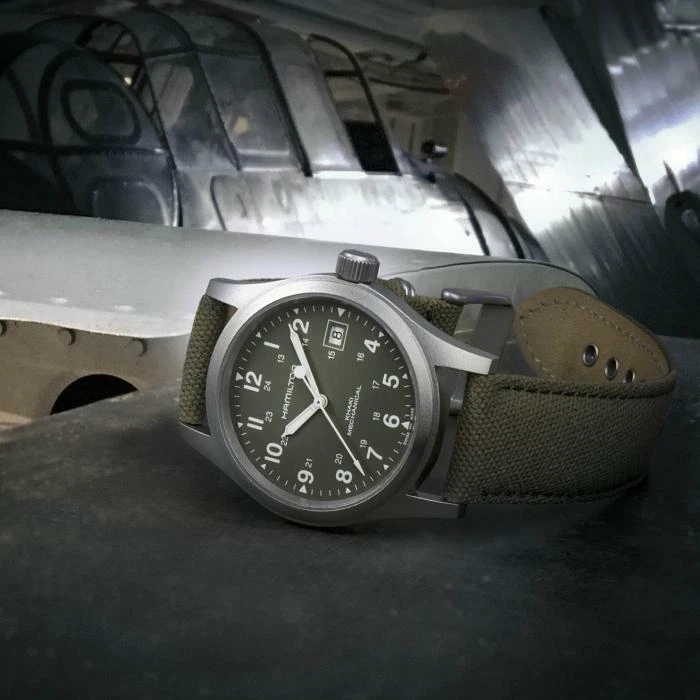 New Hamilton Khaki Field Mechanical Green Dial Canvas Band Men s