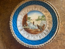 Antique Plate With Dog And Hen 8.5 Inches Hand Painted