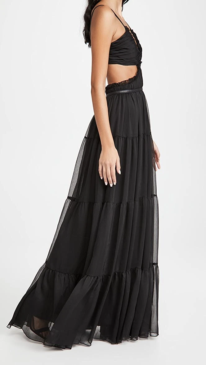 JACQUEMUS Abito Alexis Biharie nero maxi taglio lungo in pelle resort festa L nuovo con etichette $704