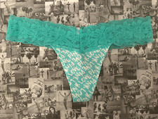Victoria's Secret Cotton Floral Lace-waist Thong Panty Teal ice tossed logo L