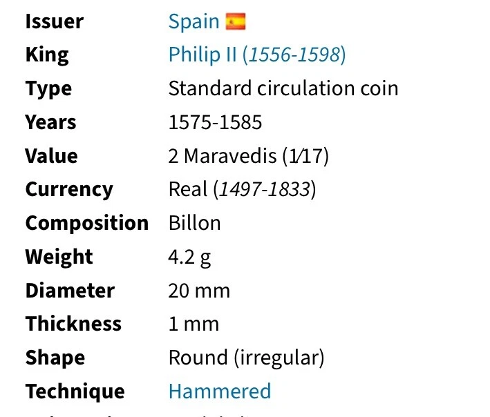 Muy Bonita Moneda Española Medieval Años 1500 1575-1585 Rey Felipe II 2 Maravedis Foto 3 de 4