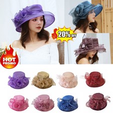 Lady Women Wide Brim Kentucky Derby Sun Hat Wedding Tea Party Church Cap Elegant