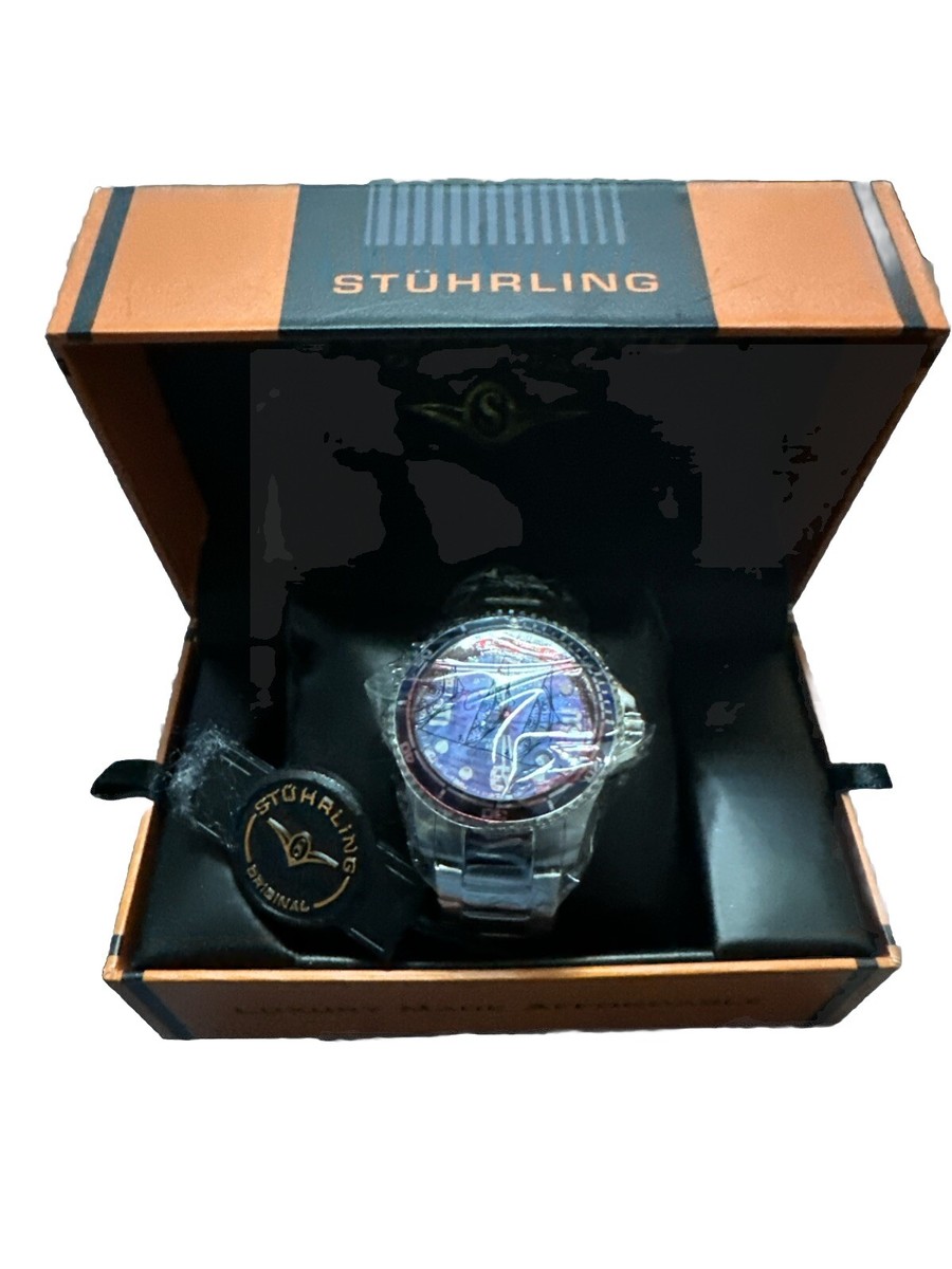 Stuhrling Grand Regatta Men's Diver Silver Steel Link Bracelet