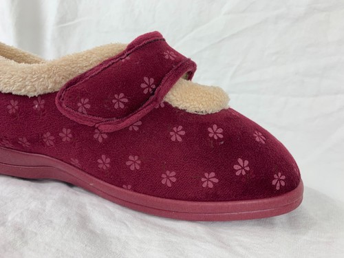Cosyfeet Snuggly Comfy Slippers For Swollen Feet Womens Size 11 Burgundy Floral - Picture 8 of 16