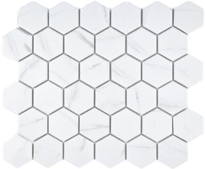 Mosaikfliese Keramik weiß Hexagon Carrara Optik Fliesenspiegel 11G-0102| 1 Matte
