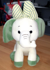 QUINGDAO RUNKAI VELOUR PLUSH BABY ELEPHANT CREAM GREEN STRIPED BOW STUFFED TOY