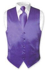 Biagio Men's SILK Dress Vest NeckTie Solid PURPLE Color Neck Tie Set