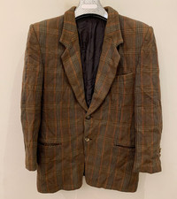 Vintage woollen wool glen check classic Brown hunting jacket blazer 38S 38R