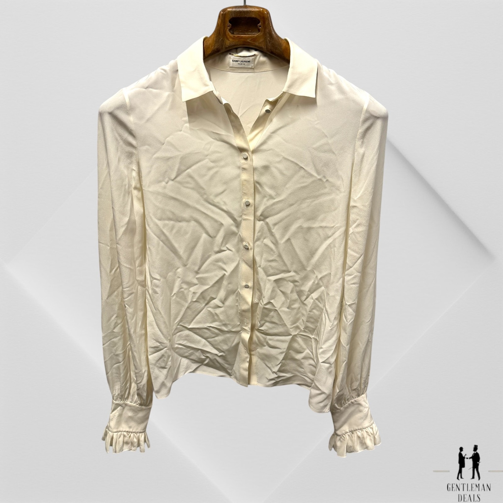 Camicetta donna Saint Laurent Paris $1450 in chiffon di seta avorio FR 40 19 5x28