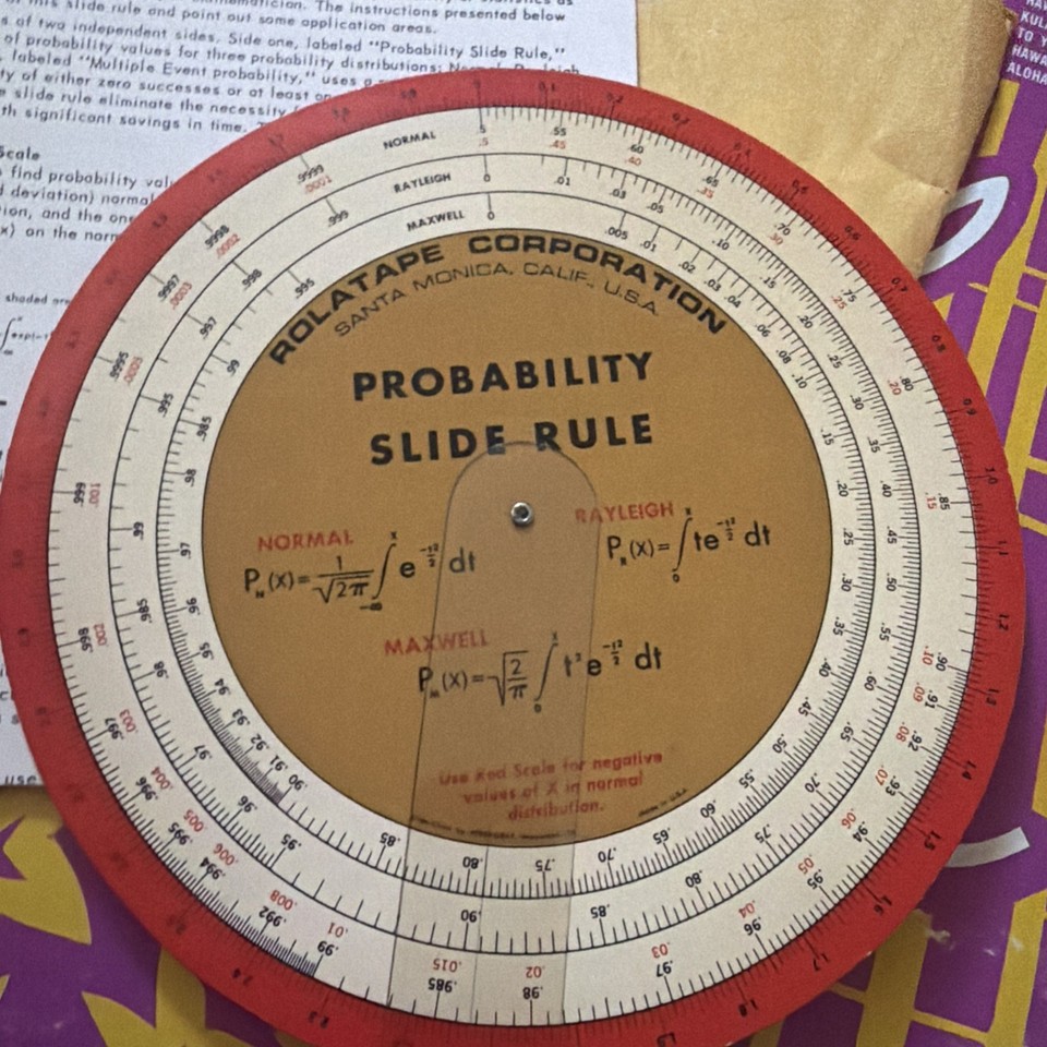 Vintage 1965 Rolatape Probability Slide  Rule Complete With Instruc. & Envelope