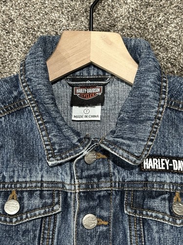 Harley-Davidson Denim Jean Jacket Youth 7 Blue Long Sleeve Ramie & Cotton - Picture 10 of 16