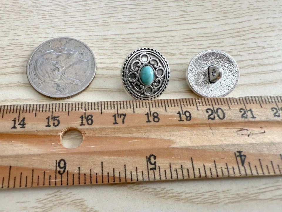 6PC Antiqued Silver Turquoise Shank Metal Button 17x16mm - Image 3 of 4