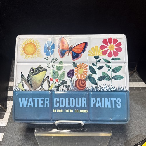 Water Color Colour Paints Art Tin Frog Snail Bad Condition Container Vintage
