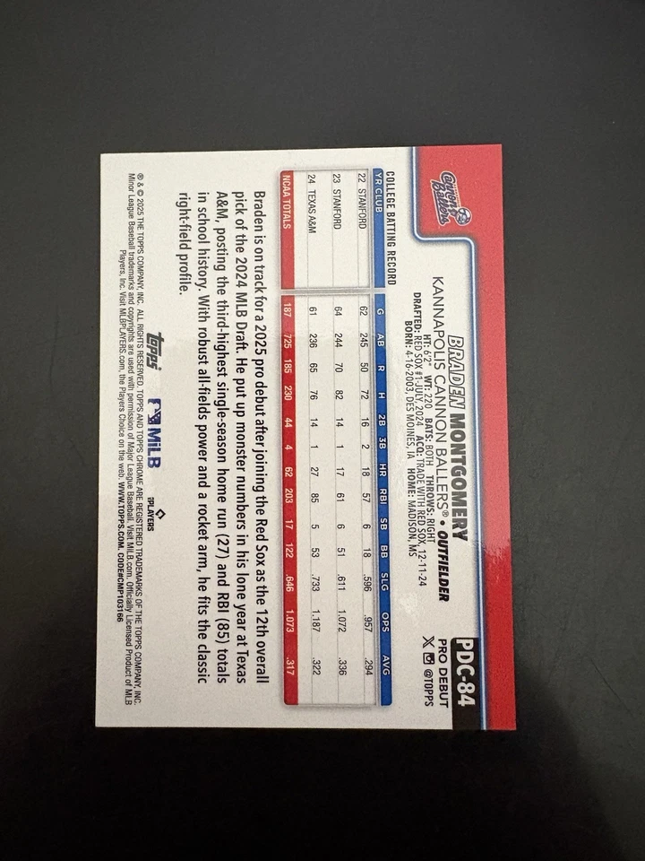 2025 Topps Chrome Pro Debut Braden Montgomery Black Refractor /10 - Image 2 of 2