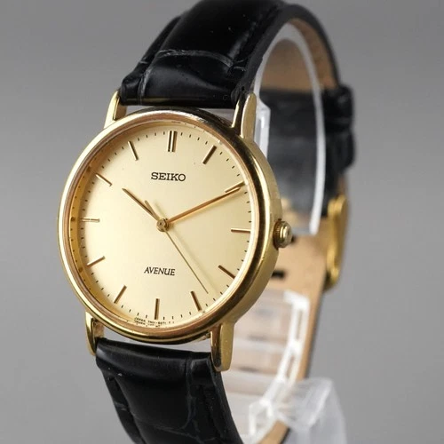SEIKO 1994 Vintage 7N01-6D30 Men's Watch Gold 32mm New Battery New Leather Band