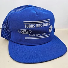Vintage USA MADE Ford Tubbs Bros MI Puffy Print Trucker Hat Snapback Cap