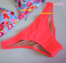 VICTORIA'S SECRET Swim Itsy Cheeky Bikini Bottom Neon Coral Pink Ruched MEDIUM