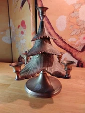 Vintage Mid Century Solid Brass Christmas Tree 5 Candle Holder 8"