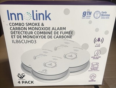 Innolink Smoke & CO Detector, Hardwired w/ Battery Backup & Voice Alert, 4pk NEW