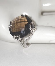 Vintage faceted Smoky Quartz sterling silver artisan ornate setting. size 9