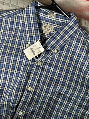 J.CREW Slim Fit Plaid Button-Up Shirt Blue White Long Sleeve Size L