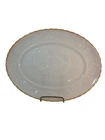 Vintage Anchor Hocking Milk Glass Turkey Platter Gold Trim 15” x 12” Excellent