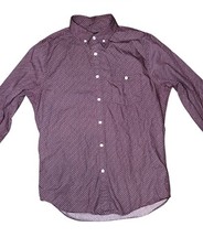 Express Men s Slim Fit Button Down Shirt Burgundy Geometric Print Size S