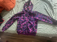 A Bathing Ape BAPE Purple/Pink Camo Shark Full Zip Hoodie Men s Size L