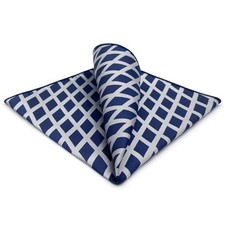 Pocket Square for Men Satin Woven Rhombic Checkered Blue Grey Party