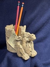 Winged Gothic Watchman Gargoyle Statue Figurine Pen Pencil Holder Or Planter
