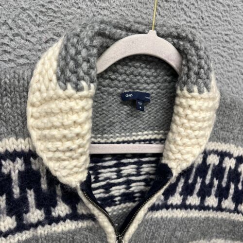 Gap Hand Knit Cowichan Sweater Mens M Fair Isle Wool Cardigan Hand Knit Ski - Picture 6 of 15
