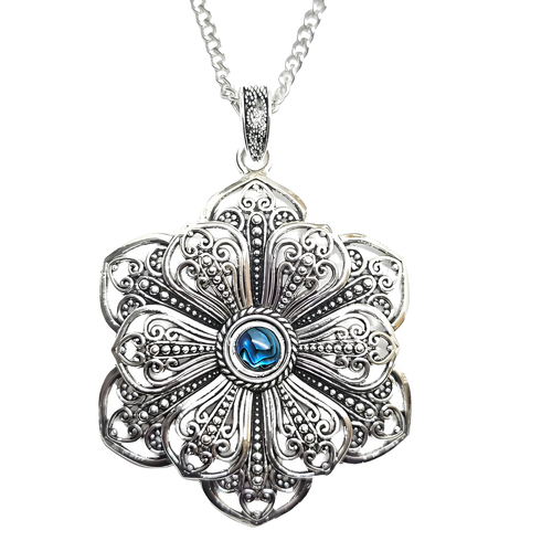 Abalone Mandala Pendant Necklace Statement 33" Chain Large Lotus Bib Jewellery - Picture 17 of 24
