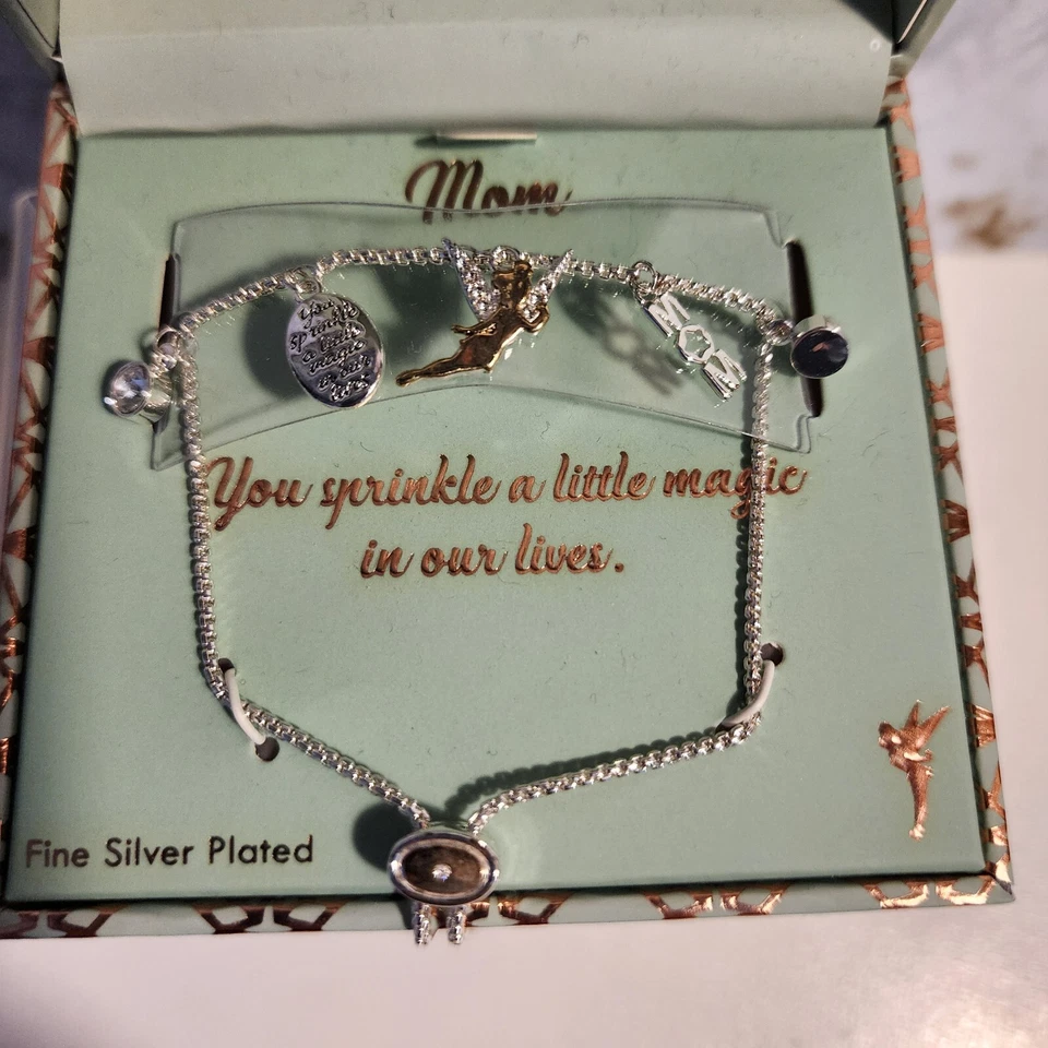 Pulsera enchapada en plata Disney LArocks MOM you sprinkle Little Magic Thinker Bell Foto 2 de 4