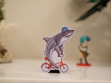  076 Biking Shark - CUTE GRAPHIC STICKERS 4X2.5" Decal Sticker