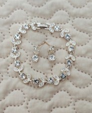 NAPIER Silvertone Rhinestone Bracelet And Earrings